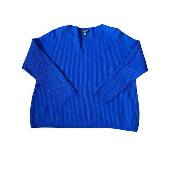 Eileen Fisher Luxe Merino Wool Ribbed Box Top Sweater 1X Royal Blue - Picture 4 of 9